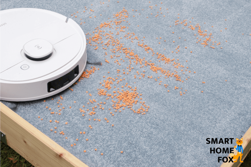 Ecovacs Deebot T9 reinigt Linsen auf einem Teppich